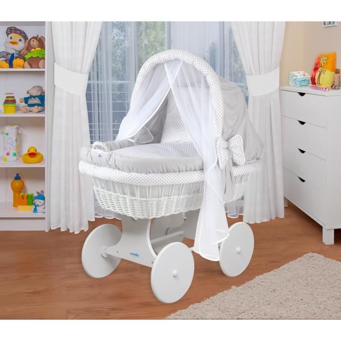WALDIN Landau-berceau bébé complet - Cadre - roues peintes en blanc, gris - points gris