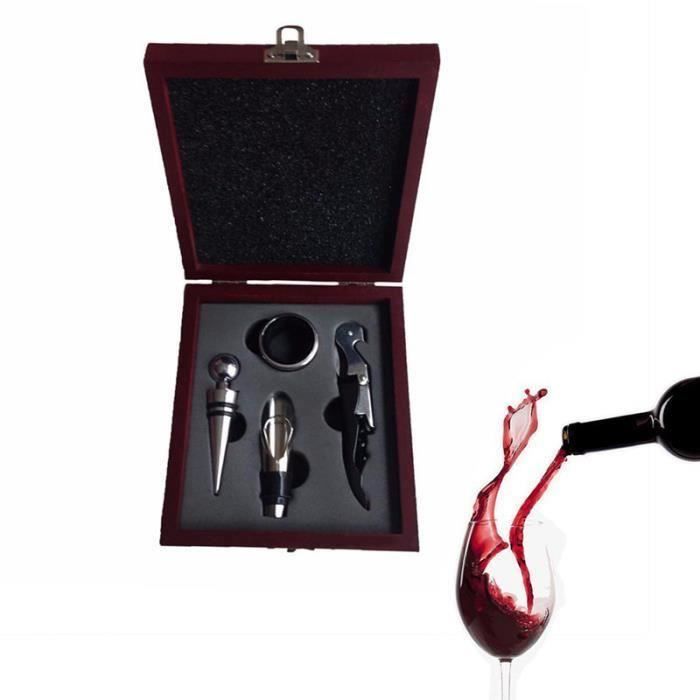 HT 4 Pcs - Ensemble Red Wine Opener Verseur En Acier Inoxydable Wine Ring Bouteille Plug Hippocampus Couteau Wine Bottle Opener