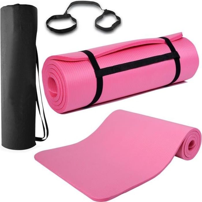 15mm Épais Tapis de yoga Pilates d'équipement de fitness d'exercice de gymnastique antidérapant - Carrier - (Rose)