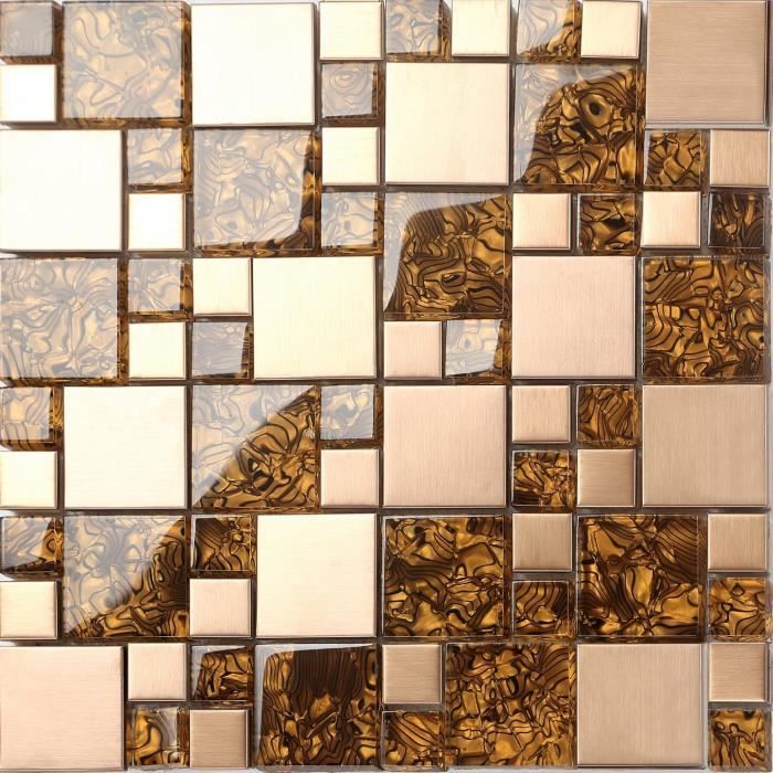 Carrelage mosaïque en verre et acier inoxydable. Or Motif rayures ondulées. (MT0087) - 30cm x 30cm sheet