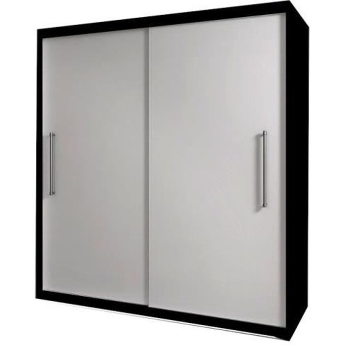 Armoire de chambre avec 2 portes coulissantes - tringle et étagères - Style contemporain - Noir+Blanc - L 204 cm -NICO