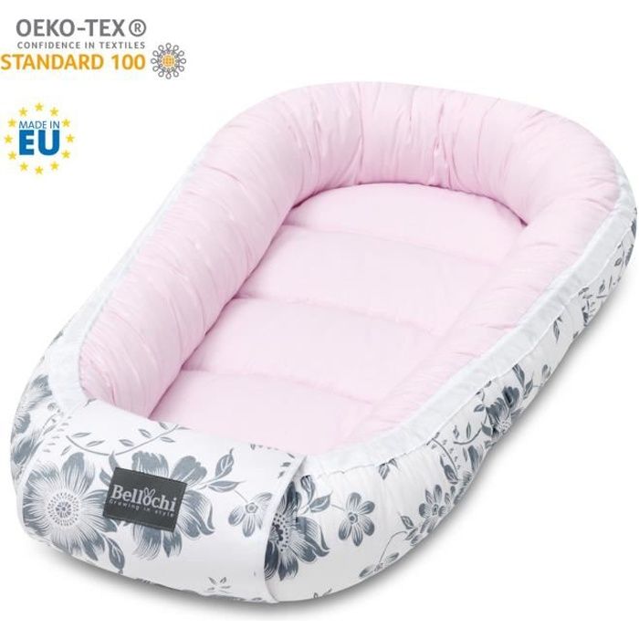 Bellochi Reducteur de Lit Bebe Cale Bebe pour Lit Cocon Bebe - 100% Coton OEKO-TEX 90 x 60cm - Nid de Bebe Baby Nest - Pink Berry
