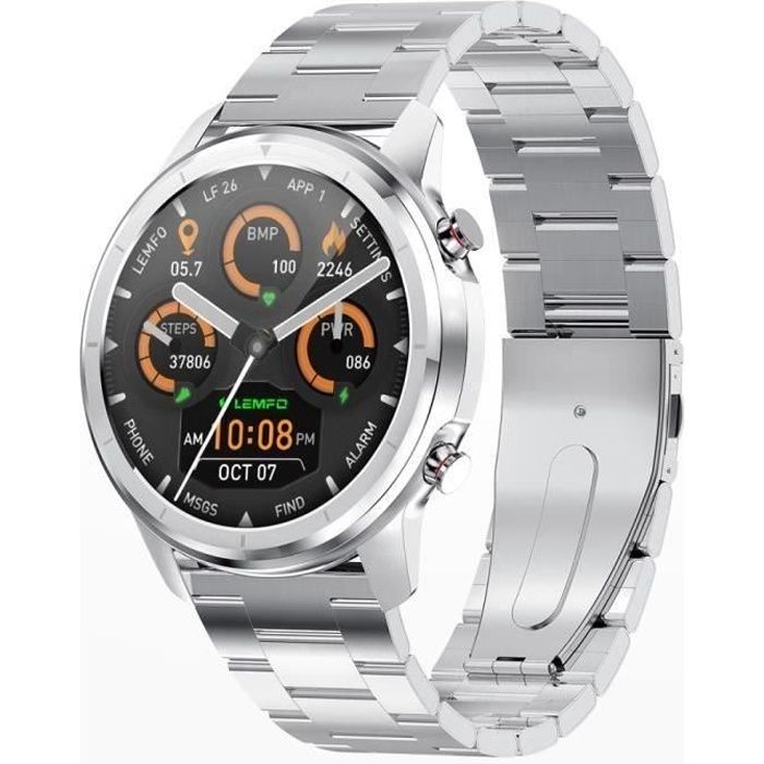 Montre Connectée Homme LEMFO LF26 HD IPS Sport Surveillance De La Santé Écran Couleur Bracelet Intelligent - Sivler - Métal Sangle