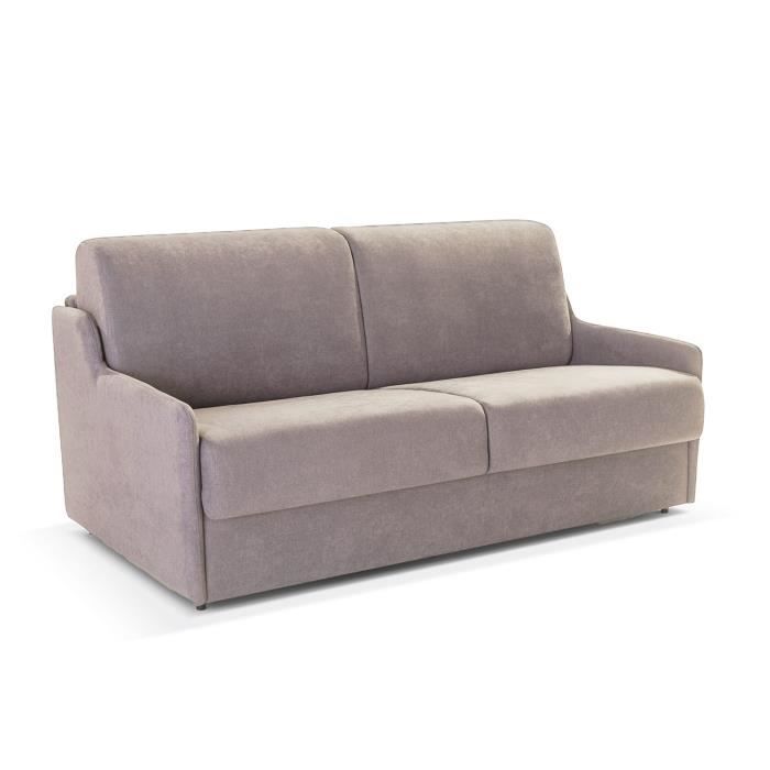 DUO Canapé Convertible Rapido Couchage 120 Matelas 13 Cm En Tissu Taupe 3 Places L150 x P95 x H87 Cm