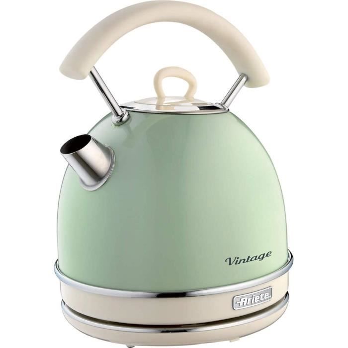 Ariete Vintage 2877 Bouilloire Électrique, 2000 Watts, 1,7 L, en Acier Inoxydable Peint en Vert Pastel. pour Eau, Thé et Tisanes