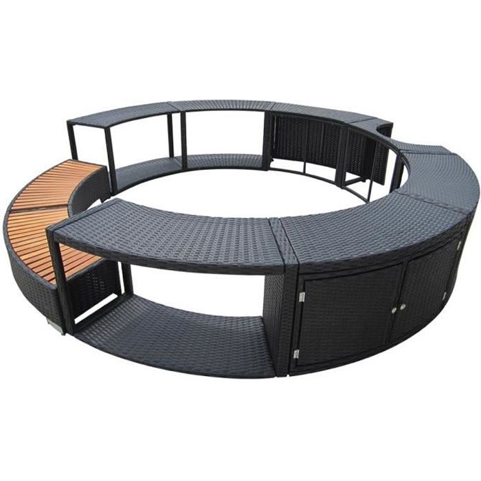 Spa Jacuzzi 2-6 Personnes - Contour de Spa Rond Résine Tressée Spa de Jardin, Extérieur (Noir)