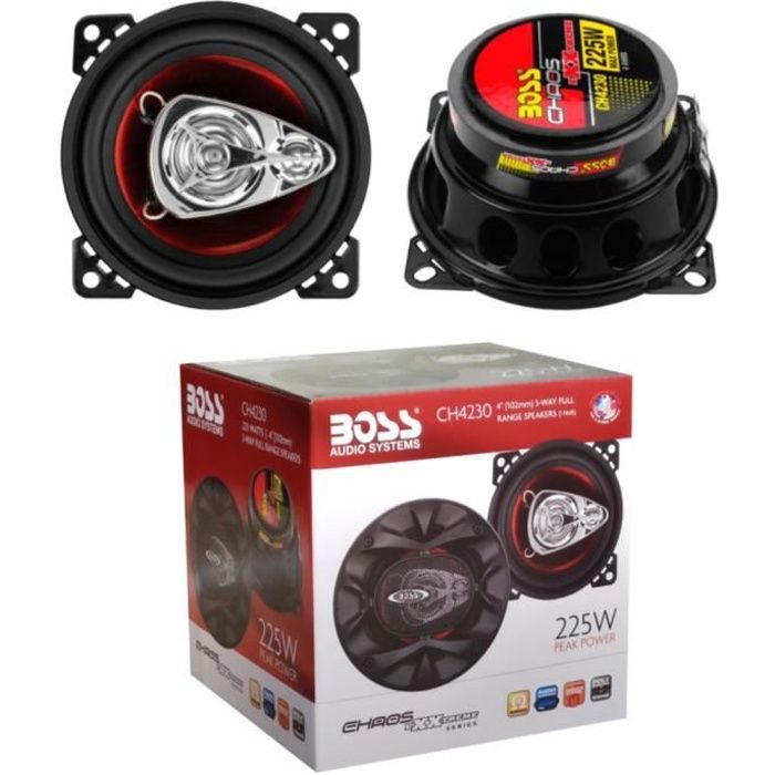 2 HAUT-PARLEURS BOSS AUDIO SYSTEMS CH4230 CH 4230 coaxial 3 voies 10 cm 100 mm 4- 112,5 watt rms 225 watt max 4 ohm 90 db, par paire