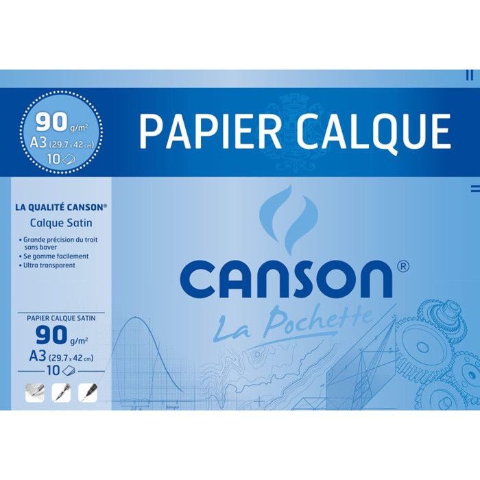 CANSON Papier calque, satiné, format A3, 90/95 …