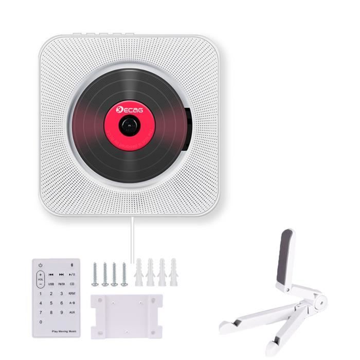 Lecteur CD Radio FM mural avec Support Haut-parleur MP3 Bluetooth avec Télécommande USB 3.5mmJack AUX blanc