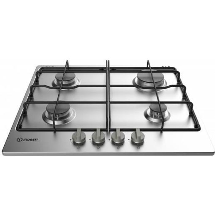 Indesit THP 642 IX-I, Intégré, Cuisinière à gaz, Noir, Acier inoxydable, 1000 W, Rond, 4,5 cm