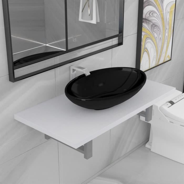 Ensemble salle de bain simple vasque + étagère - 2 pcs Meuble de salle de bain Céramique Contemporain -Blanc