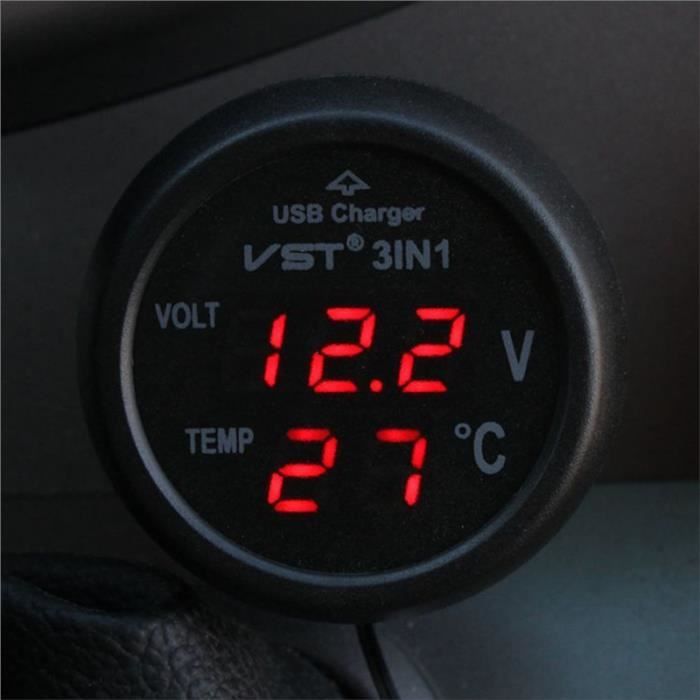 12-24V voiture allume-cigare prise avec port USB / voltmètre / thermomètre pour camion voiture (rouge)