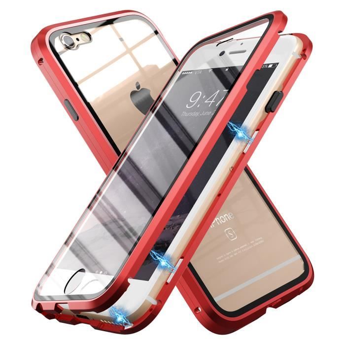Coque iPhone 6 Adsorption Magnétique Verre Trempé Bumper Anti-Rayures Antichoc Rouge [Garantie Authentique: SmartLegend]