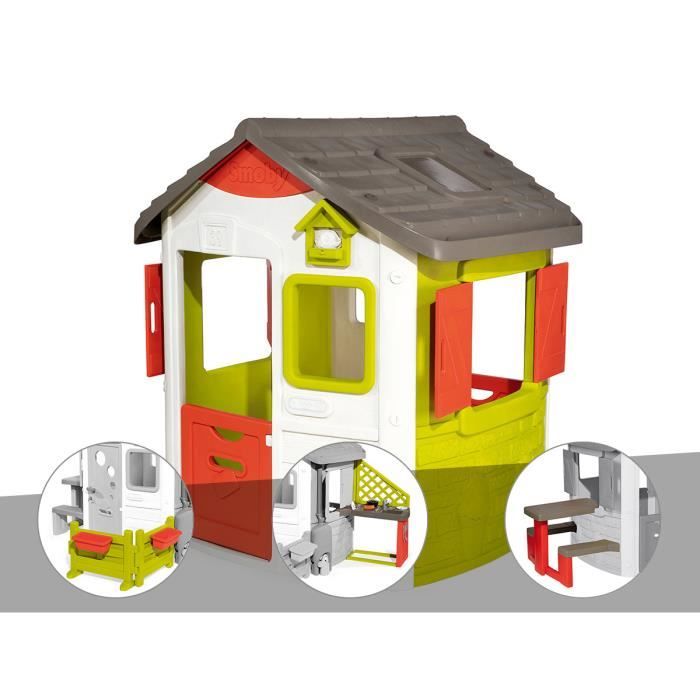Cabane enfant Neo Jura Lodge - Smoby + Espace jardin + Cuisine d'été + Table pique-nique 115,4 x 123,3 x 132 cm