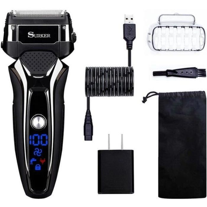 Rasoir Electrique Homme Rasoir à Barbe Tondeuse Barbe pour Homme Professionnel étanche Rechargeable USB Sans Fil avec Ecran LED