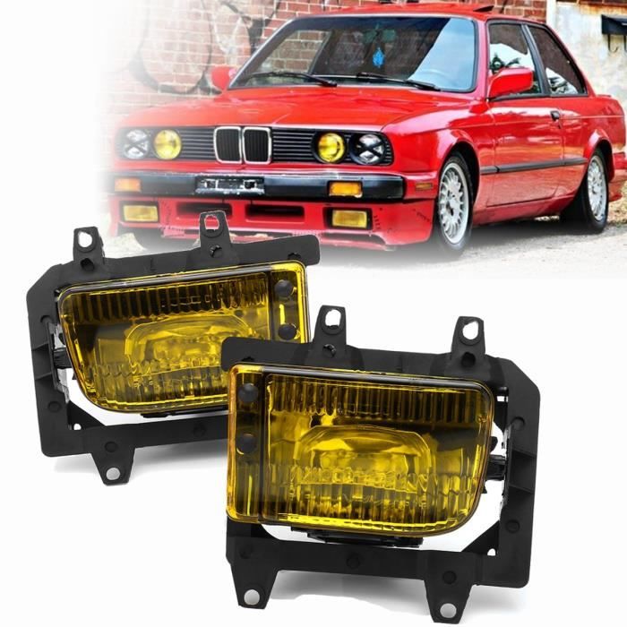TMEPSA Paire de Feux antibrouillard pare-chocs avant lentille jaune pour BMW E30 berline série 3 85-93