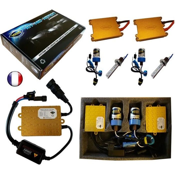 Kit HID Xénon Marque FRANCAISE Vega® H1 5000K 55W Slim DSP AC ampoules à embase métallique