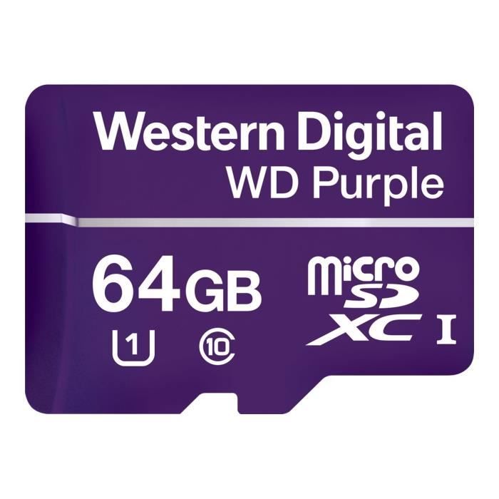 WESTERN DIGITAL Carte microSDXC WD Purple WDD064G1P0A - 64 Go - Classe 10/UHS-I (U1) - 100 Mo/s en Lecture - 60 Mo/s
