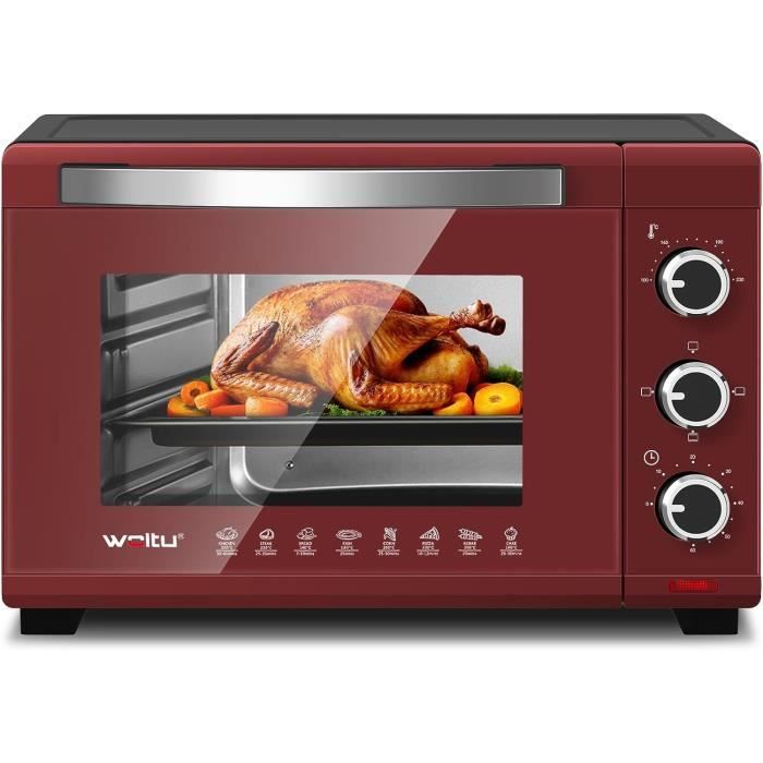 WOLTU Mini Four électrique 25 litres, Mini Four à Pizza à Pain grillé avec minuterie 100-250 ℃ 1400W,Rouge +Noir