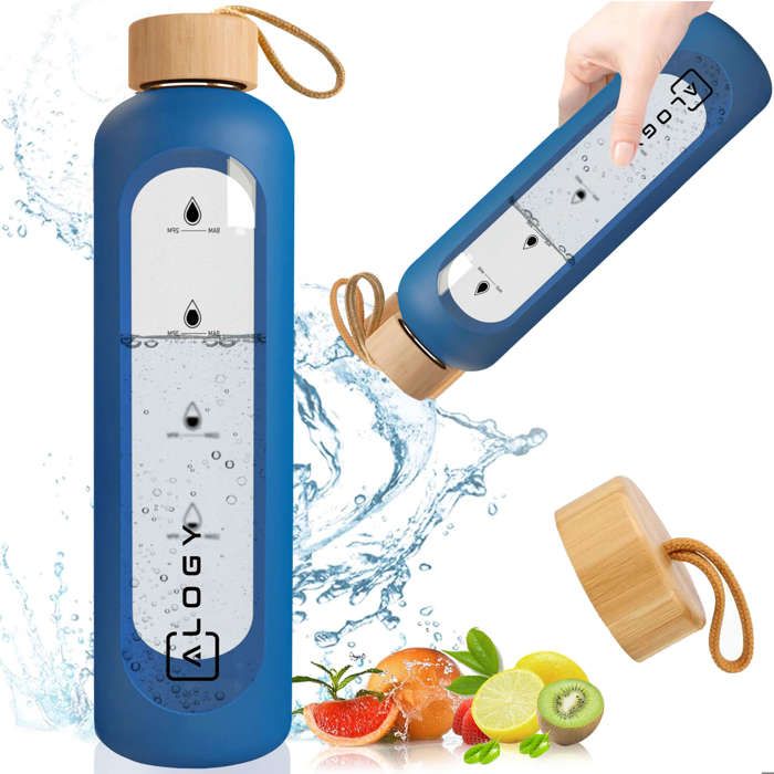 Gourde BKR En Verre De 1L (32oz) Avec Manchon Silicone - Couleur Bleu Violet