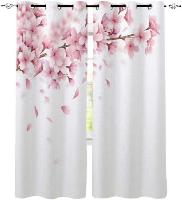 Lot De 2 Rideaux De Porte En Coton Rouge Cerise à Passants, Fleurs Brodées