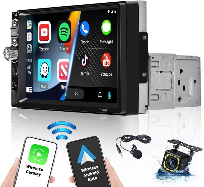 Hikity Autoradio 1 Din Avec Wireless Apple CarPlay Et Android Auto