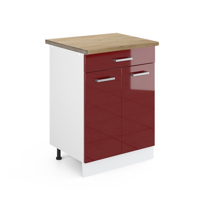 Meuble cuisine R-Line 60cm avec tiroir PT Chêne Rouge brillant/Blanc Vicco 46268