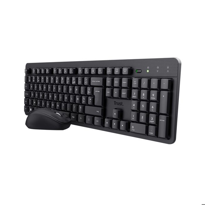 Trust Ymo II Pack Clavier et Souris sans Fil AZERTY Français Silencieux Touches Plates Flottantes Résistant aux Éclaboussures