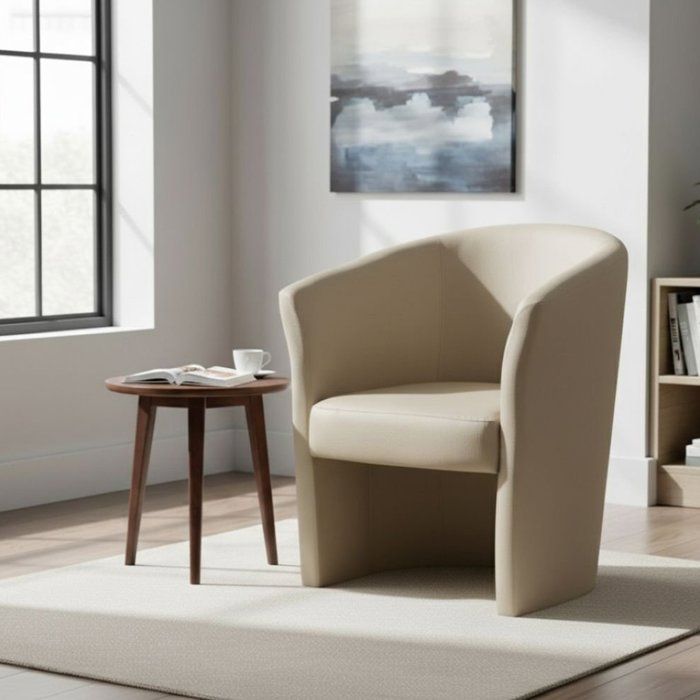 Dmora - Fauteuil Ago 64 x 63 x h 76 cm beige Panneau effet bois Similcuir et Mousse de polyuréthane Dmora - Fauteuil Ago 64 x 63 x h 76 cm beige Panneau effet bois Similcuir et Mousse de polyuréthane