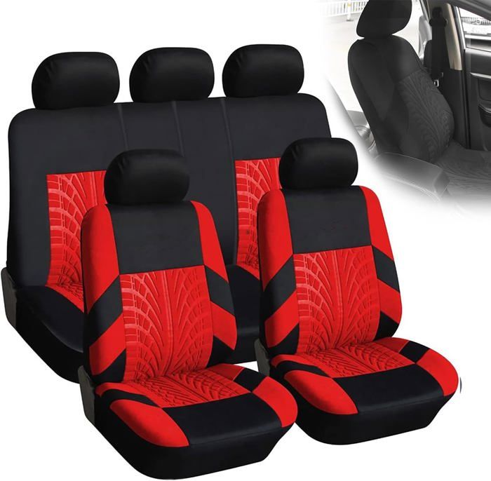 Housse Siege Voiture9pcs Voiture Cuir Ensembles Housses SièGe Housses De SièGe Universelles(Rouge)