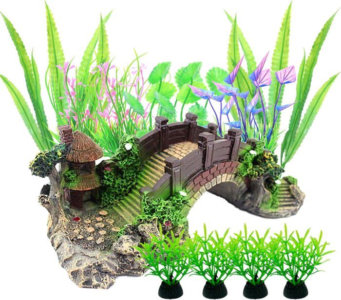 Comparer les prix de Aquarium Decoration Plantes 13 Pièces Taille Plantes daquarium Plastique Décoration et Paysager Ornement Pont de Résine