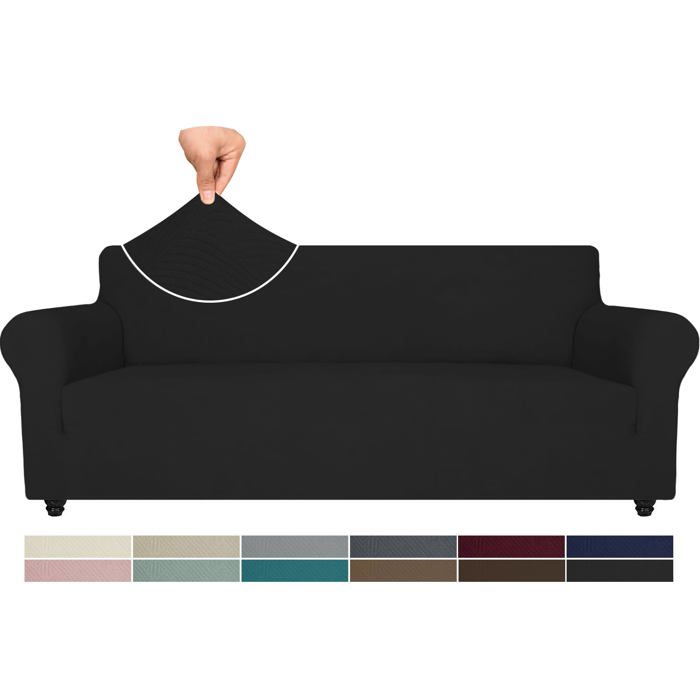 Ystyle Housse Canapé 4 Places avec Accoudoirs Extensible Housses de Canapé Antidérapante Noir