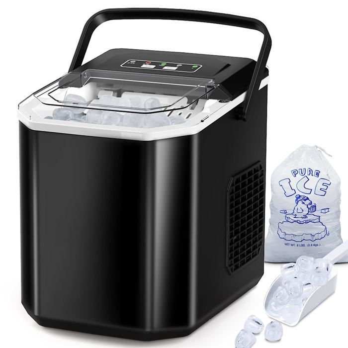 Machine à Glaçons 120W - 8 Glaçons En 6 Minutes, 12kg/24h, Autonettoyante Avec Capteur Infrarouge