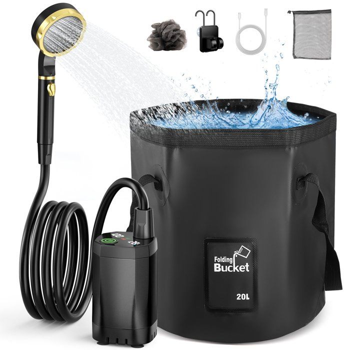 Douche de Camping Douche Portable 20L Douche Portable chauffante Douche Exterieur Pompe de Douche Électrique Rechargeable Kit