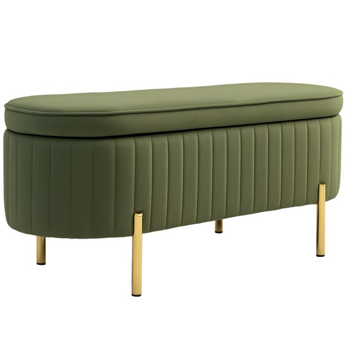 Banc de rangement - HOMCOM - couvercle pieds en métal capacité 72 L - en velours - 108x44x435cm - vert foncé