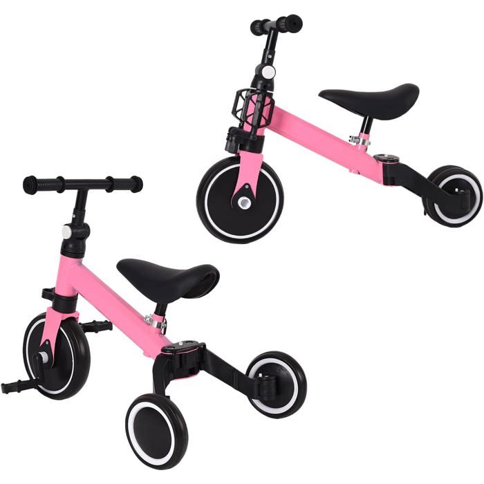 Tricycle Bébé Évolutif 4 En 1 - Draisienne Poussette Vélo Enfant Avec Siège Réversible, Auvent, Pédales Amovibles - Dès 1 An (Noir)