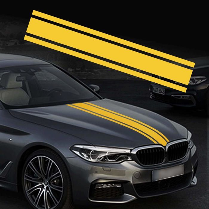 Capot De Voiture Stripe Autocollant Racing 124 cm - Body Side Decal Toit Jupe Pare-chocs - Vinyle Modifié Car Decor (Jaune)