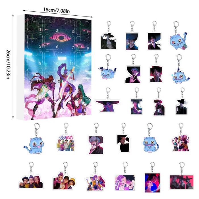 Calendrier De L'Avent Demon Hunter 2025 – 24 Porte-clés Acryliques Rumi, Mira, Zoey, Jinu, Saja Et Boy