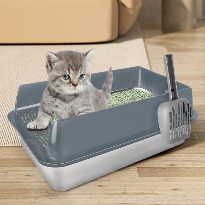 Comparer les prix de MIPAN.Bac Litiere pour Chat en INOX - Facile à Nettoyer+Antiadhésive - Pour Chats dintérieur et dextérieur-60x40x30cm - Gris