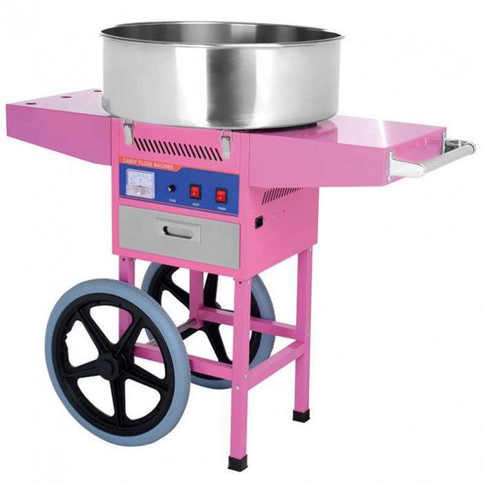 Machine à barbe à papa sur chariot - 230 V - 09 kW - Cuve 52 cm - 1 min - Rose