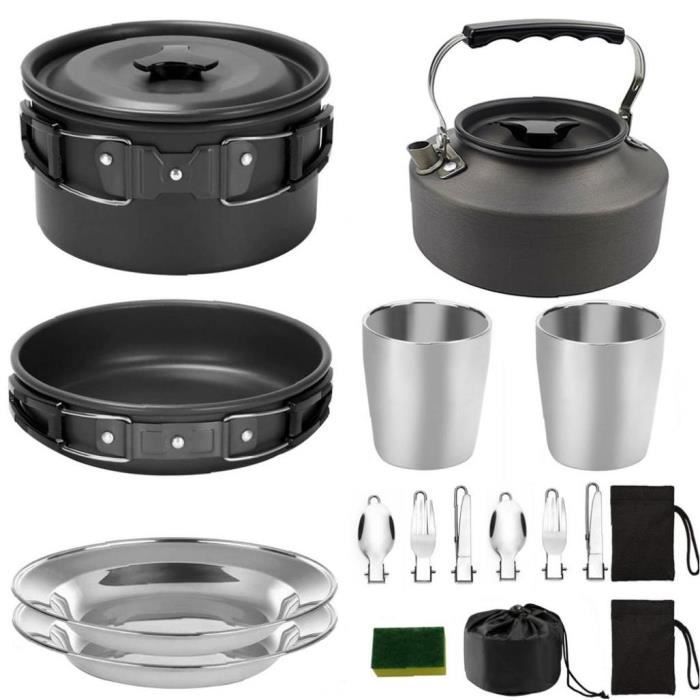Ensemble De Vaisselle Camping 10 Pièces En Acier Inoxydable - Fourchettes, Couteaux, Cuillères, Assiettes, Sac De Transport