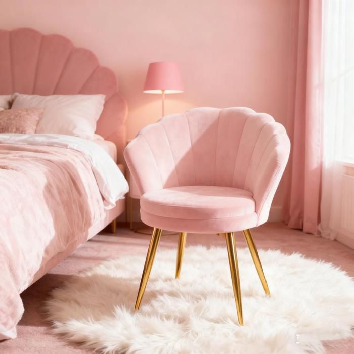 Fauteuil DHHOZAMZFauteille CoquillageFauteuilet Salon VeloursFauteuil RoseModernePieds en Métal Plaqué Or