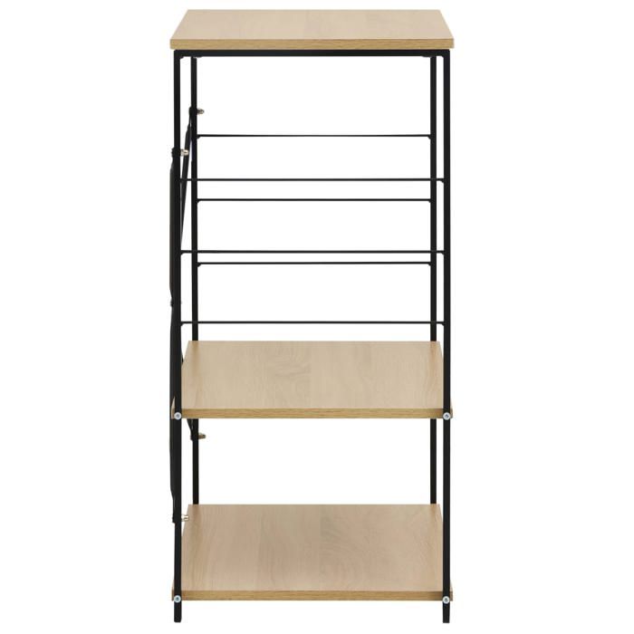 Armoire à micro-ondes - WIENS - Noir et chêne - 60x396x795 cm - 3 étagères - Crochets latéraux - Bois dingénierie