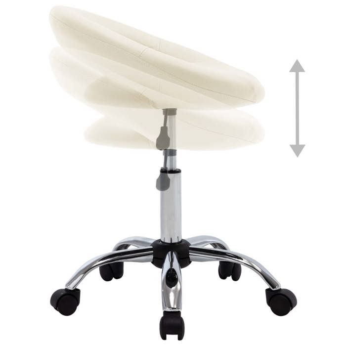 Chaise de travail roulante - WIENS - Similicuir crème - 46x43x(55-66) cm - Hauteur réglable - Roulettes pivotantes 360°