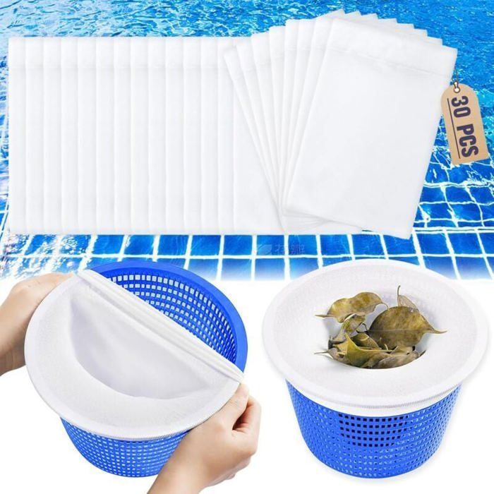 Chaussettes skimmer piscine - ZOR® - 30 pièces - Réutilisable - Nylon microfibre renforcé - Capturent particules fines