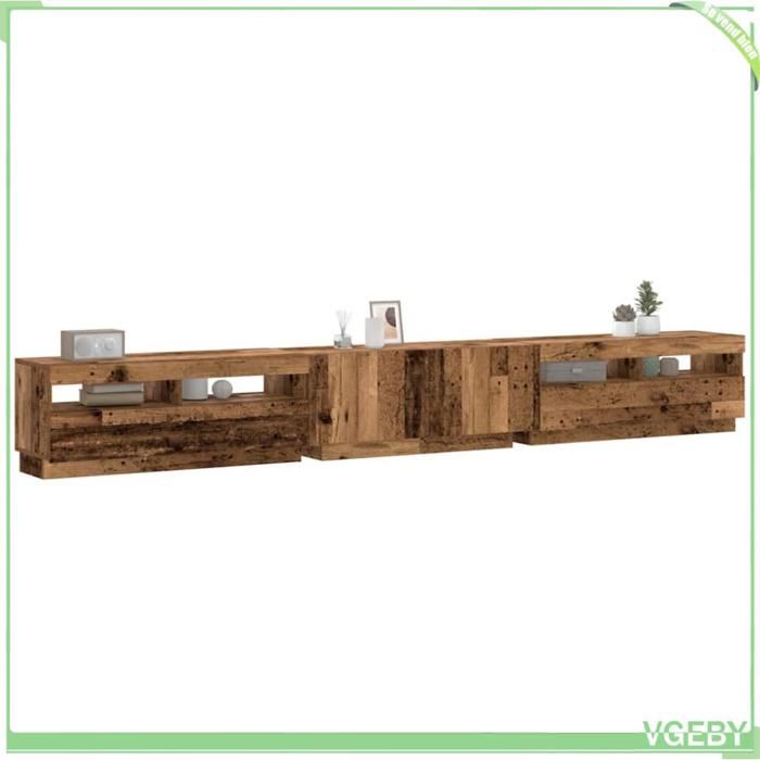 Meuble TV - 3329169 - Bois dingénierie vieux bois - LED RVB réglables - 300x35x40 cm