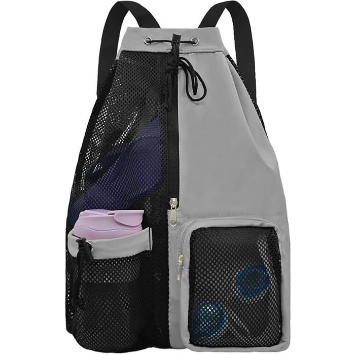 Sac de sport multifonctionnel compartiment latéral fitness natation voyage – Gris