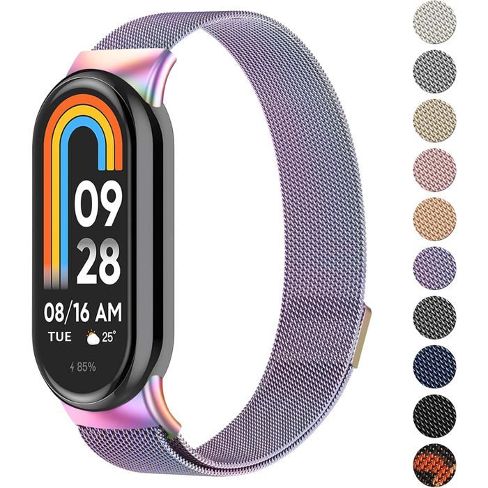 Bracelet acier inoxydable souple compatible Xiaomi Mi Band 8/9/10 réglable respirant style métal unisexe