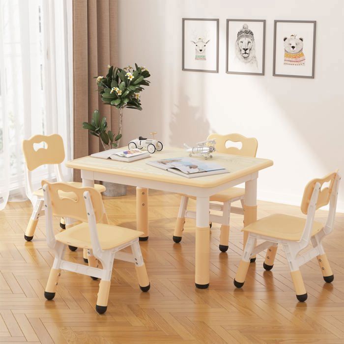 Ensemble table + 4 chaises enfants – Bois – Hauteur réglable plateau anti-rayures pieds antidérapants – 2 à 10 ans