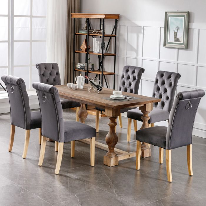 Chaises en velours gris - Ensemble de 6 pièces - Revêtement en velours de haute qualité